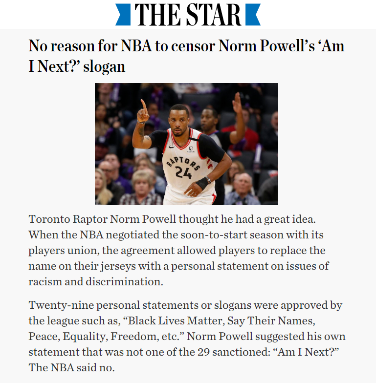 No reason for NBA to censor Norm Powells slogan