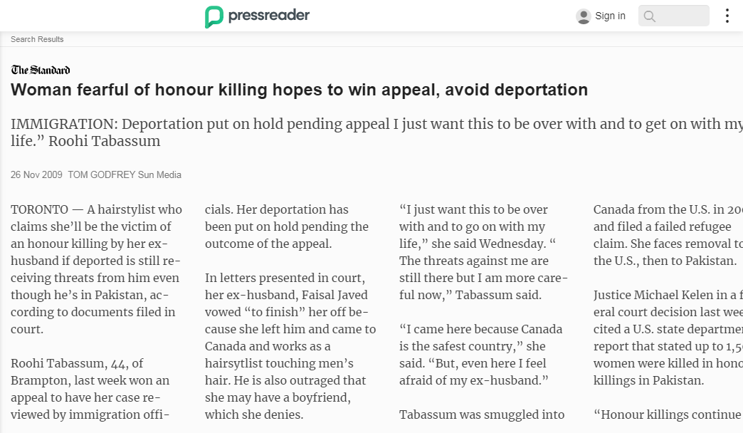 Woman fearful of hounour killing hopes to win appeal, avoid deportation