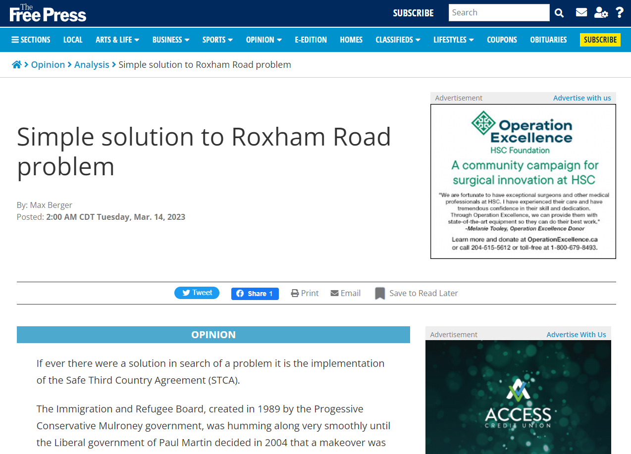 Simple solution to Roxham Road problem